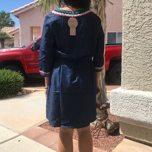 Denim Crocheted Belted Dress - Picture 6 of 6